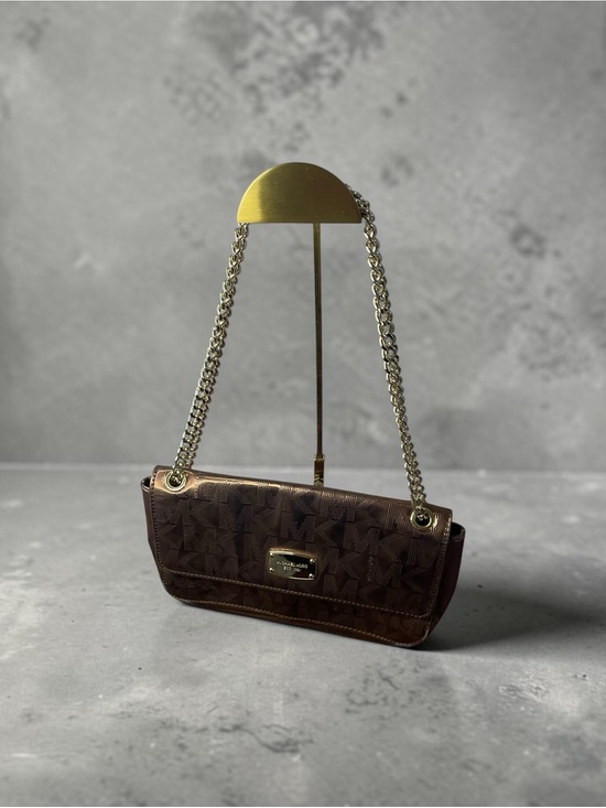 Handbags - Michael Kors Metallic Bronze Perforated Logo Chain Shoulder Bag